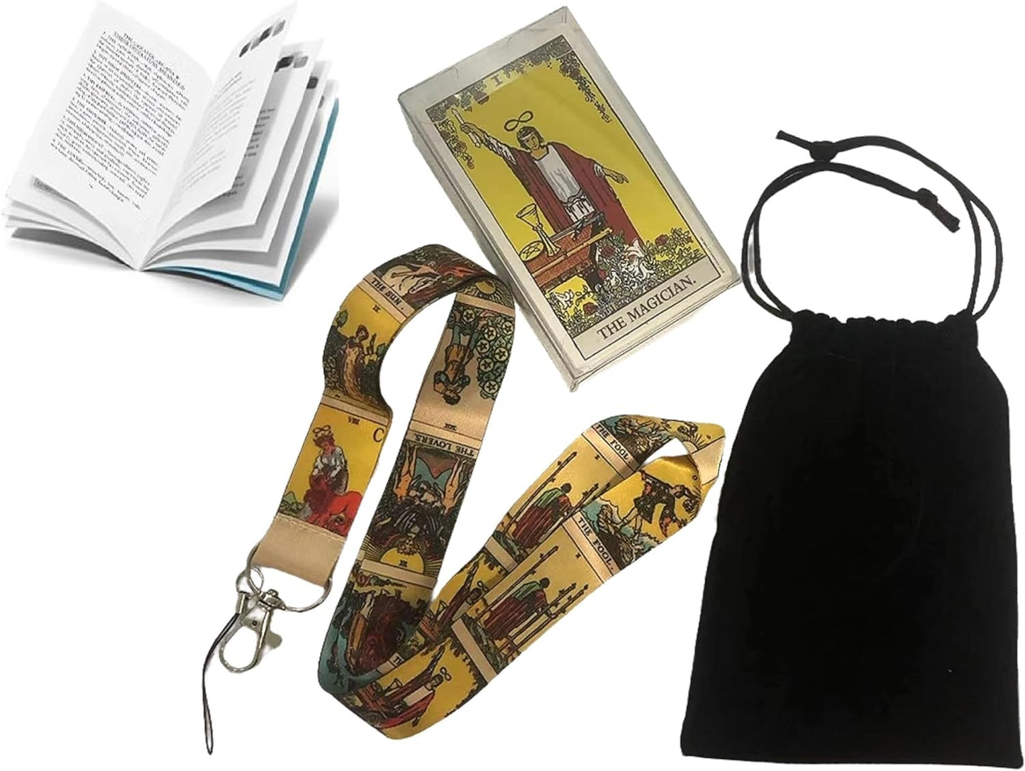 Classic Tarot Cards Deck with Guidebook Instructions Manual in Transparent Box and Velvet Bag with 17.7 Inch Lanyard Keychain (S+N)