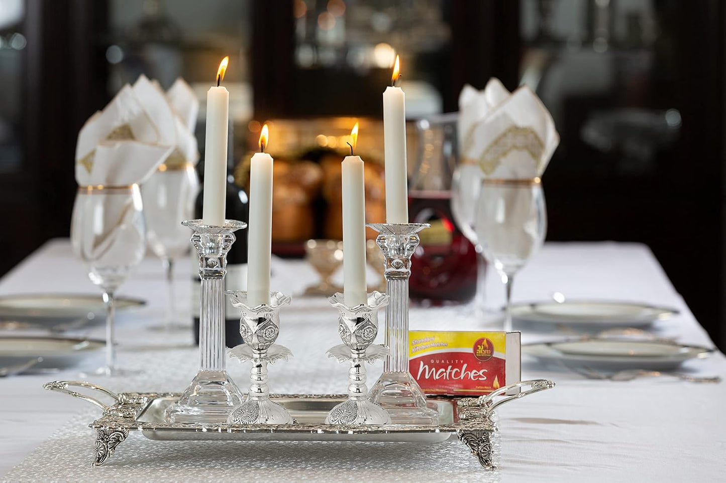Silver Plated Candlesticks, Pair of 4 Inch Ornate Candle Holders with round Base and Floral Design (Pack of 2)