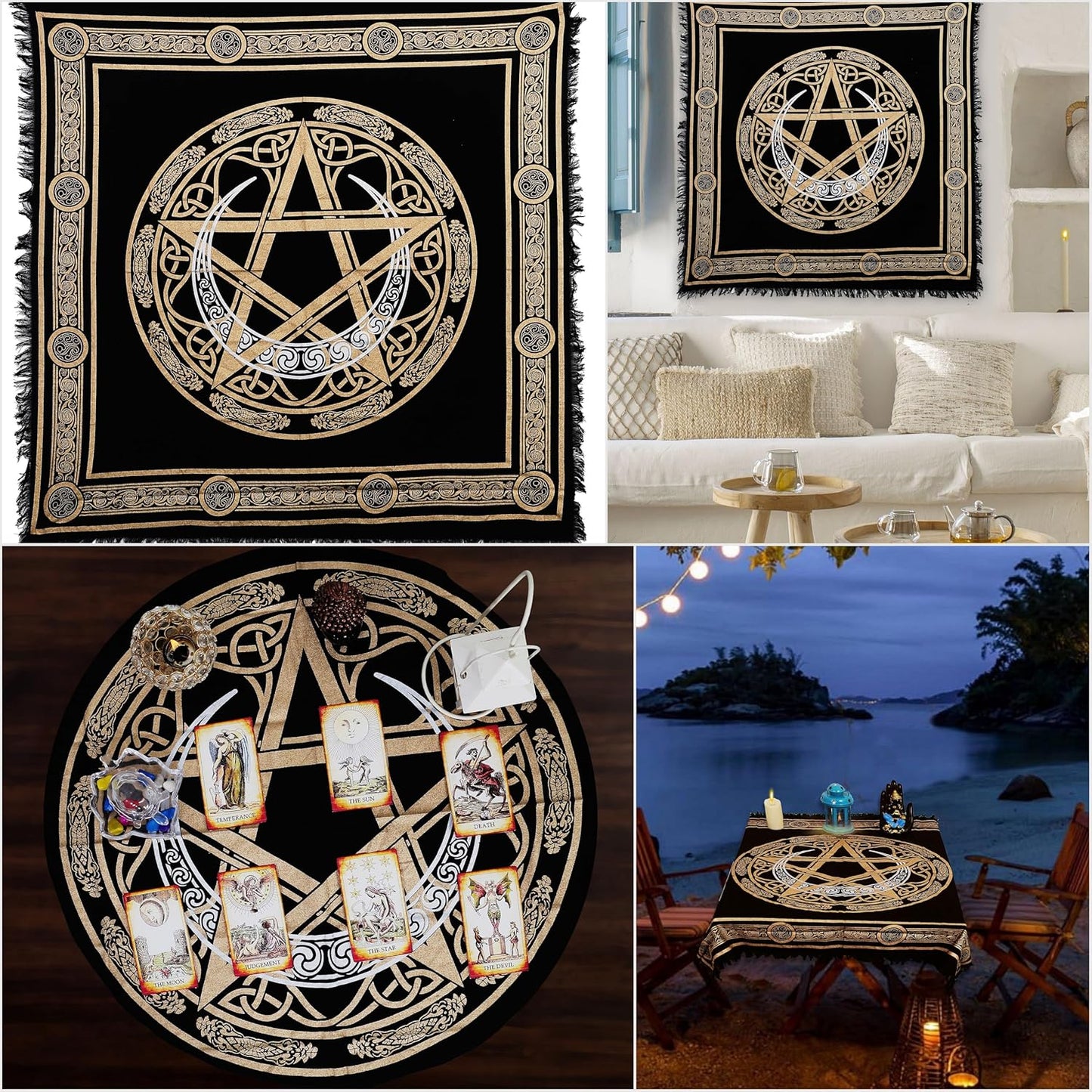 Altar Cloth Crescent Pentagram Witchcraft Alter Tarot Spread Top Cloth Wiccan Square Spiritual 36 by 36 Sacred Crescent Pentagram