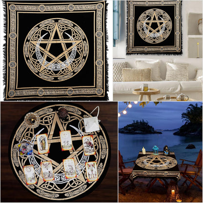 Altar Cloth Crescent Pentagram Witchcraft Alter Tarot Spread Top Cloth Wiccan Square Spiritual 36 by 36 Sacred Crescent Pentagram
