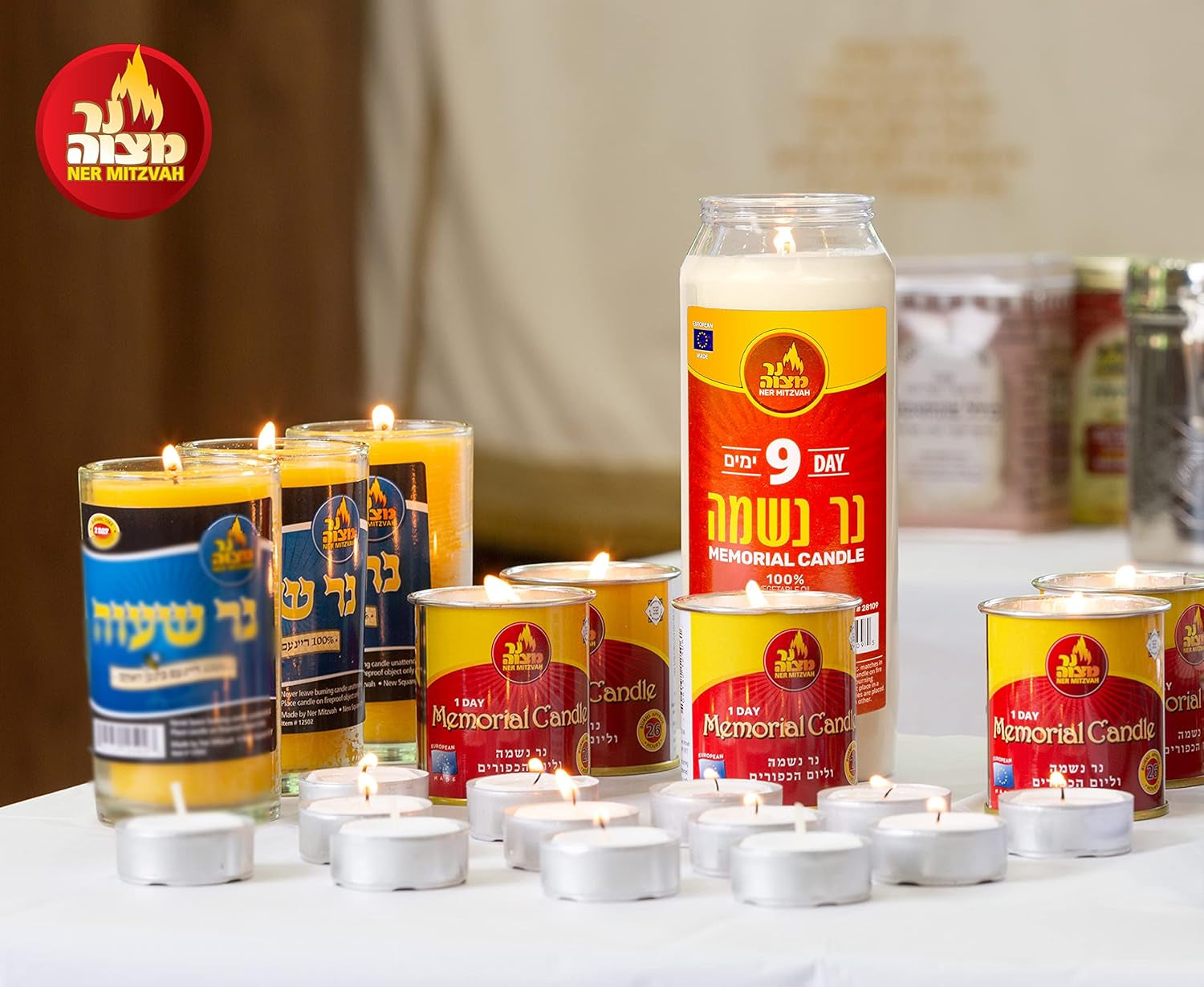 9 Day Yartzeit Candle - 20 Pack Kosher Yahrtzeit Memorial and Yom Kippur Candle in Plastic Holder