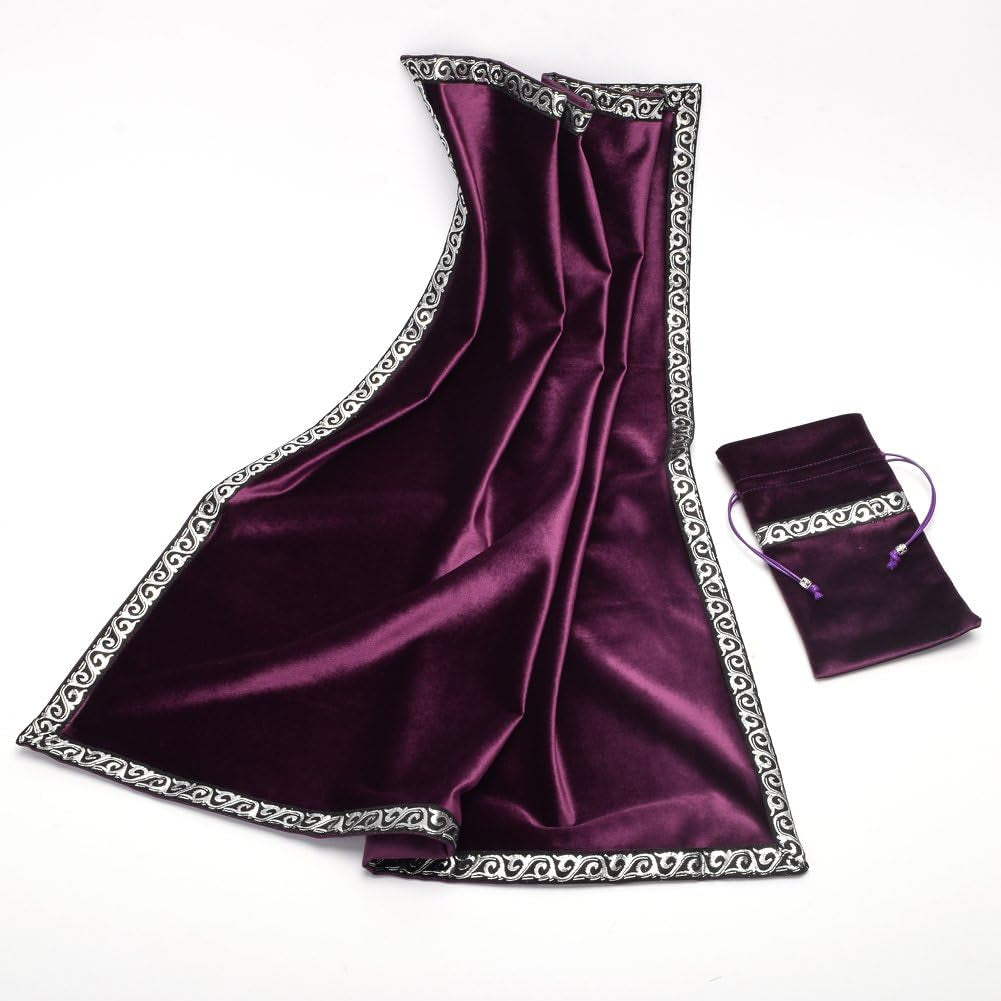 Altar Tarot Table Cloth Divination Wicca Velvet Cloth with Tarot Pouch 24.4 * 24.4 Inch Purple