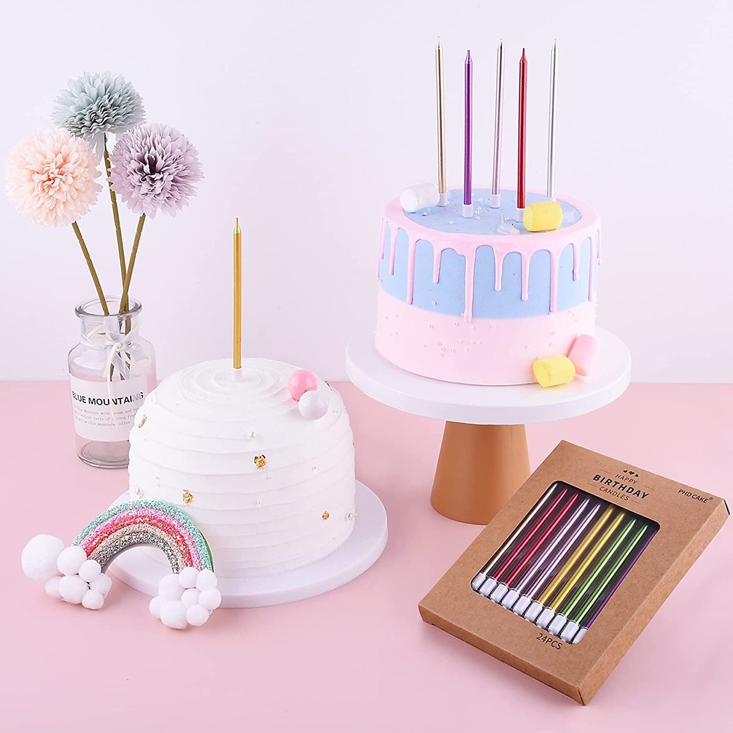 Champagne Gold Long Thin Metallic Birthday Candles, Cake Candles, Birthday Parties, Wedding Decorations, Party Candles