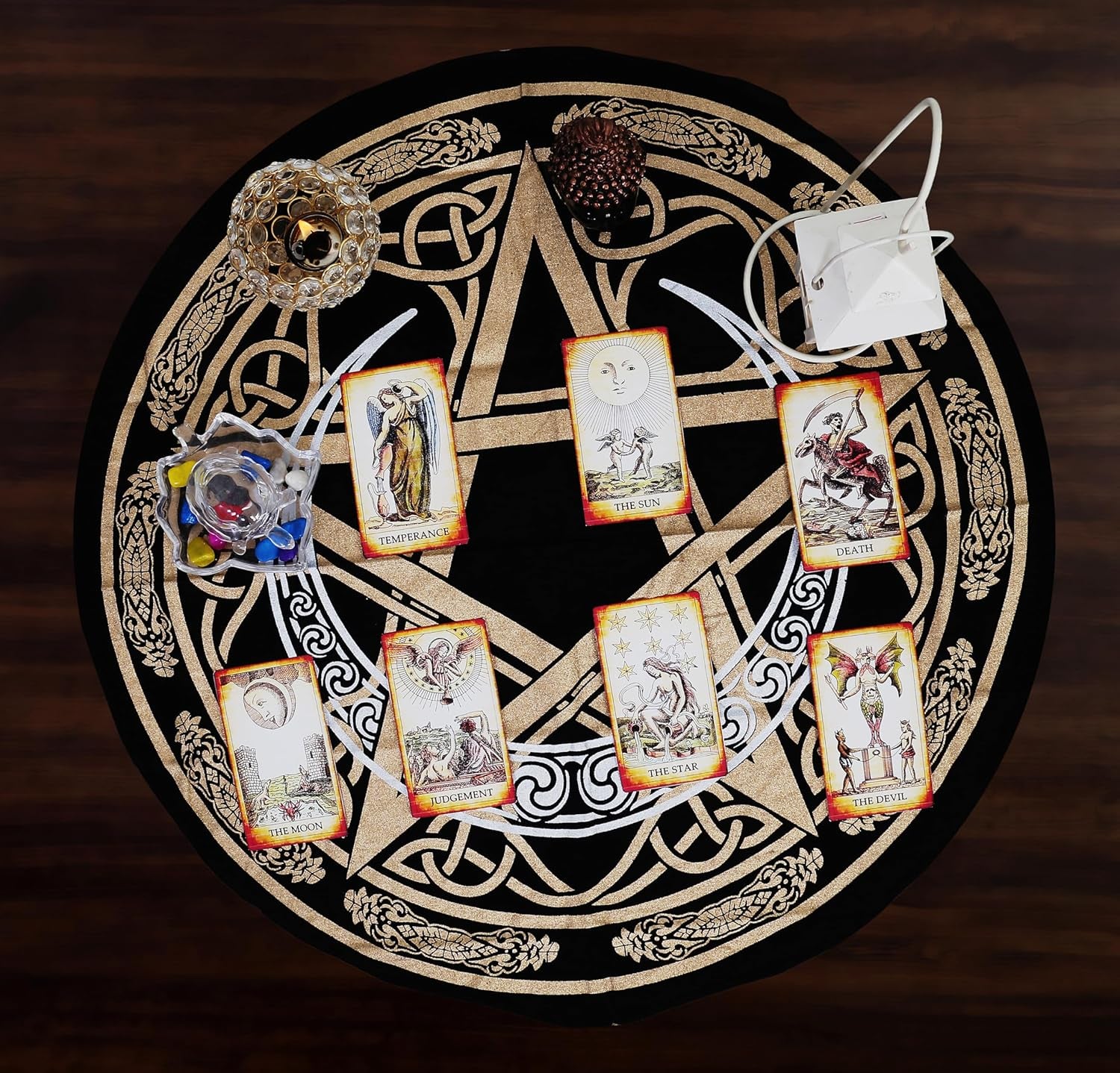 Altar Cloth Crescent Pentagram Witchcraft Alter Tarot Spread Top Cloth Wiccan Square Spiritual 36 by 36 Sacred Crescent Pentagram
