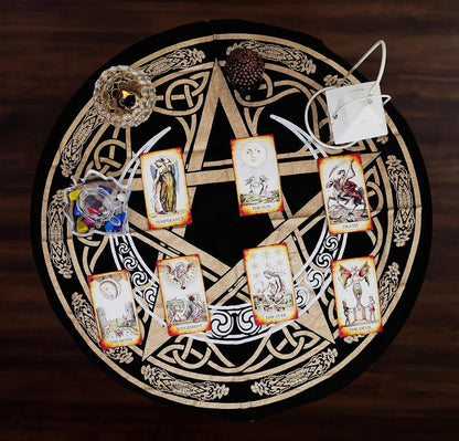 Altar Cloth Crescent Pentagram Witchcraft Alter Tarot Spread Top Cloth Wiccan Square Spiritual 36 by 36 Sacred Crescent Pentagram