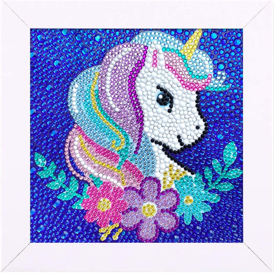 5D Diamond Painting Kits for Kids 7.1‘’ X 7.1‘’ Wooden Frame Diamond Arts and Crafts for Kids Mosaic Gem Stickers by Number Kits DIY Painting Arts Crafts Supply Set Embroidery Gift (F-Unicorn)