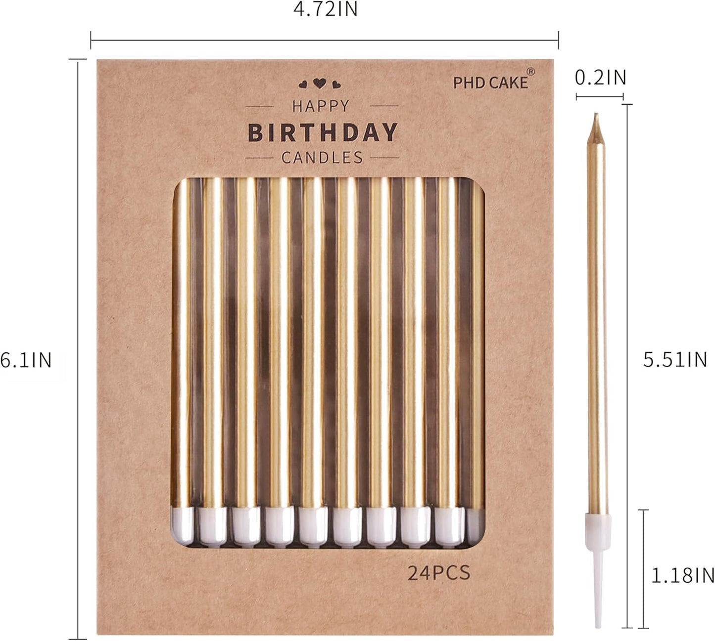 Champagne Gold Long Thin Metallic Birthday Candles, Cake Candles, Birthday Parties, Wedding Decorations, Party Candles