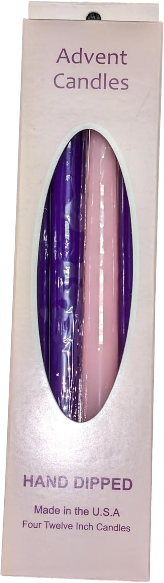 Advent Taper Candle Set Premium Quality Set of 4 with 3 Purple Taper Candles, 1 Pink Tapered Candle for Seasonal Celebration Candles, Advent Wreath and Christmas Decorations (12 Inch, Advent)