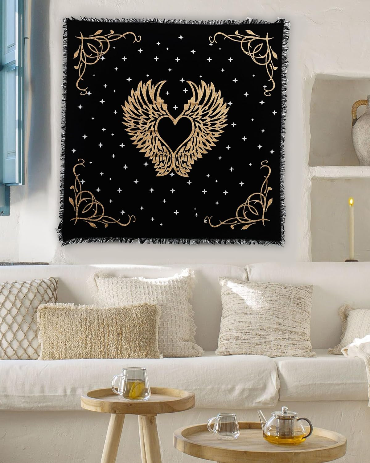 Altar Cloth Angel Wings Gold Silver 36X36 Inches Square Spiritual Cloth