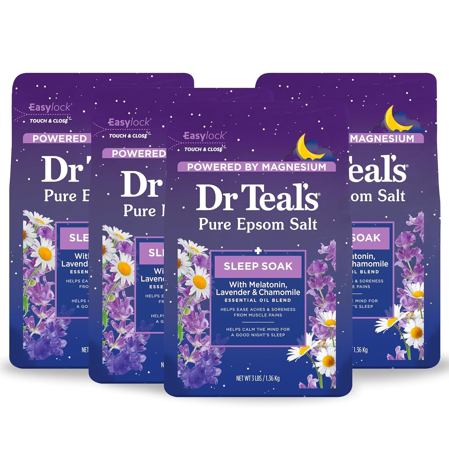 Epsom Salt Sleep Soak with Melatonin and Essential Oil Blend, 3 lb (Pack of 4)