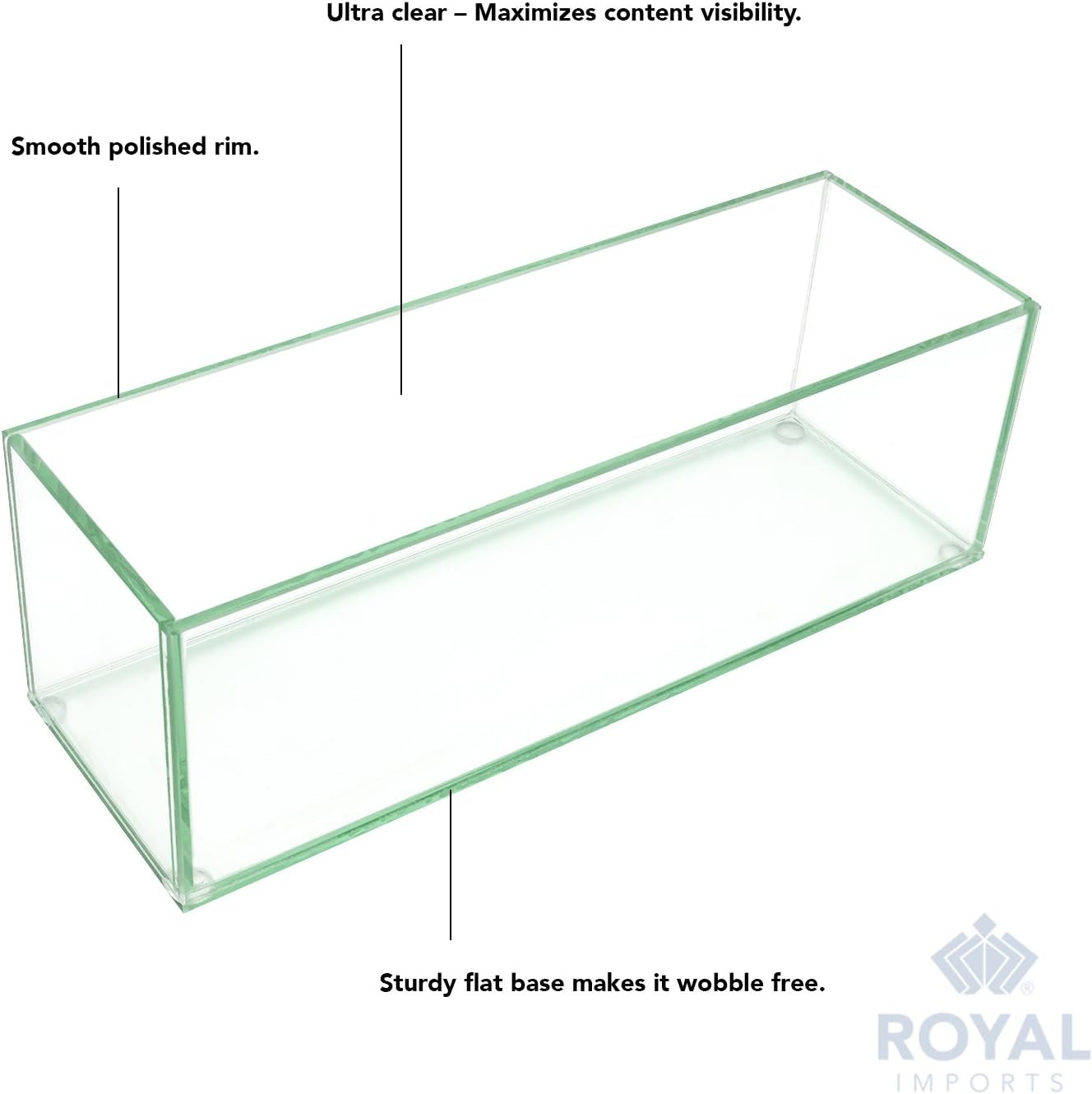 Flower Glass Vase Decorative Centerpiece for Home or Wedding - Oblong Rectangle Shape, 12" Long, 4" Hx4 W Opening, Clear