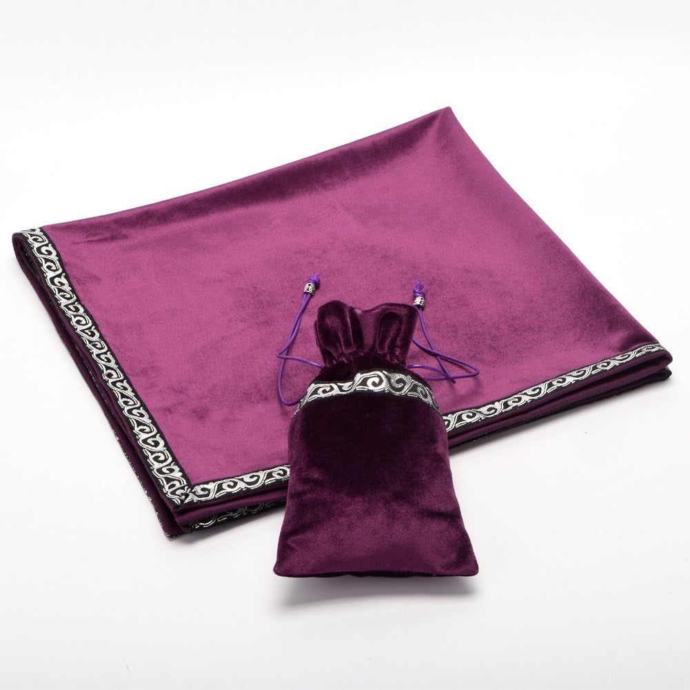 Altar Tarot Table Cloth Divination Wicca Velvet Cloth with Tarot Pouch 24.4 * 24.4 Inch Purple