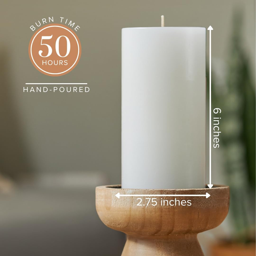3X6 Inch White Pillar Candles Set of 6, Smooth Texture, Unscented White Candles, Dripless Candles, 3 Inch Pillar Candles Ideal as Wedding, Parties, Spas, Dinner, Home Decoration, Church