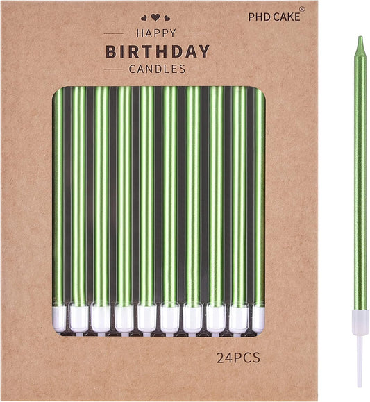 Green Long Thin Metallic Birthday Candles, Cake Candles, Birthday Parties, Wedding Decorations, Party Candles