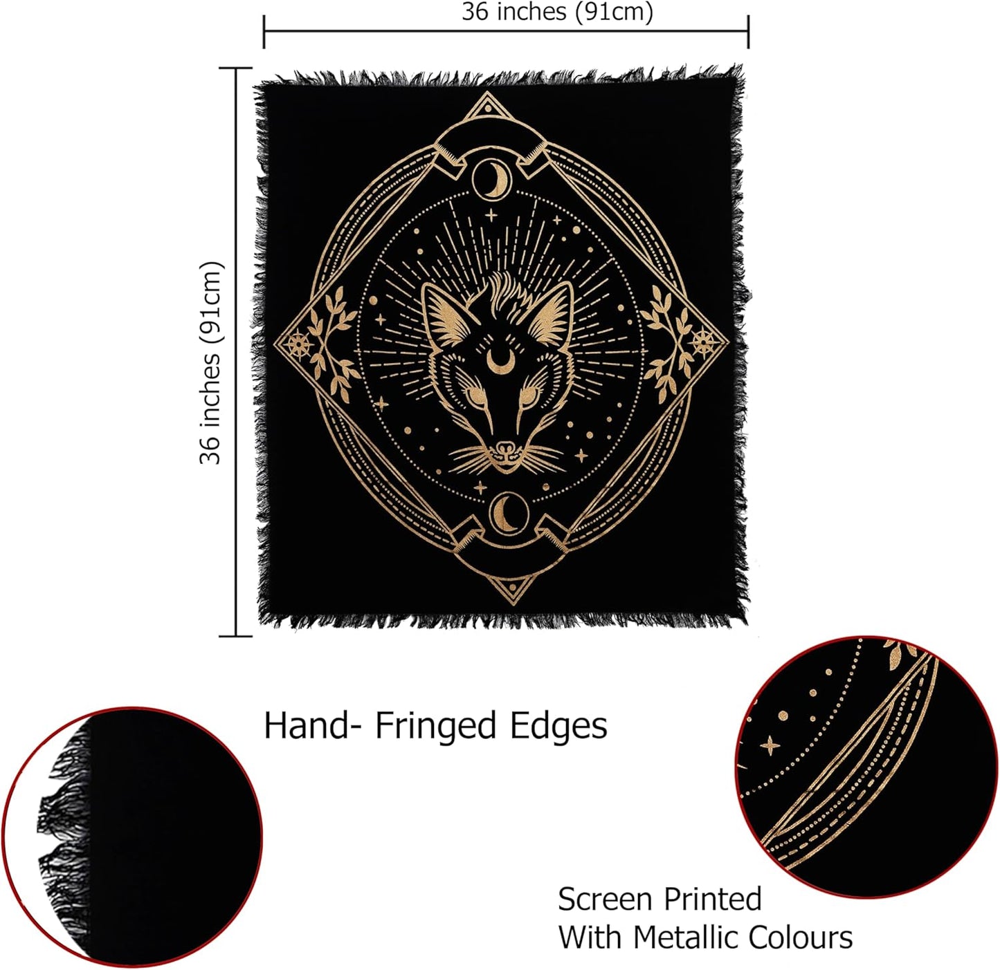 Alter Golden Wolf Altar Cloth, Unique Wolf Black Gold Table Cloth 36X36 Inches Cotton Fabric Royal Altar Cloth (Wolf)