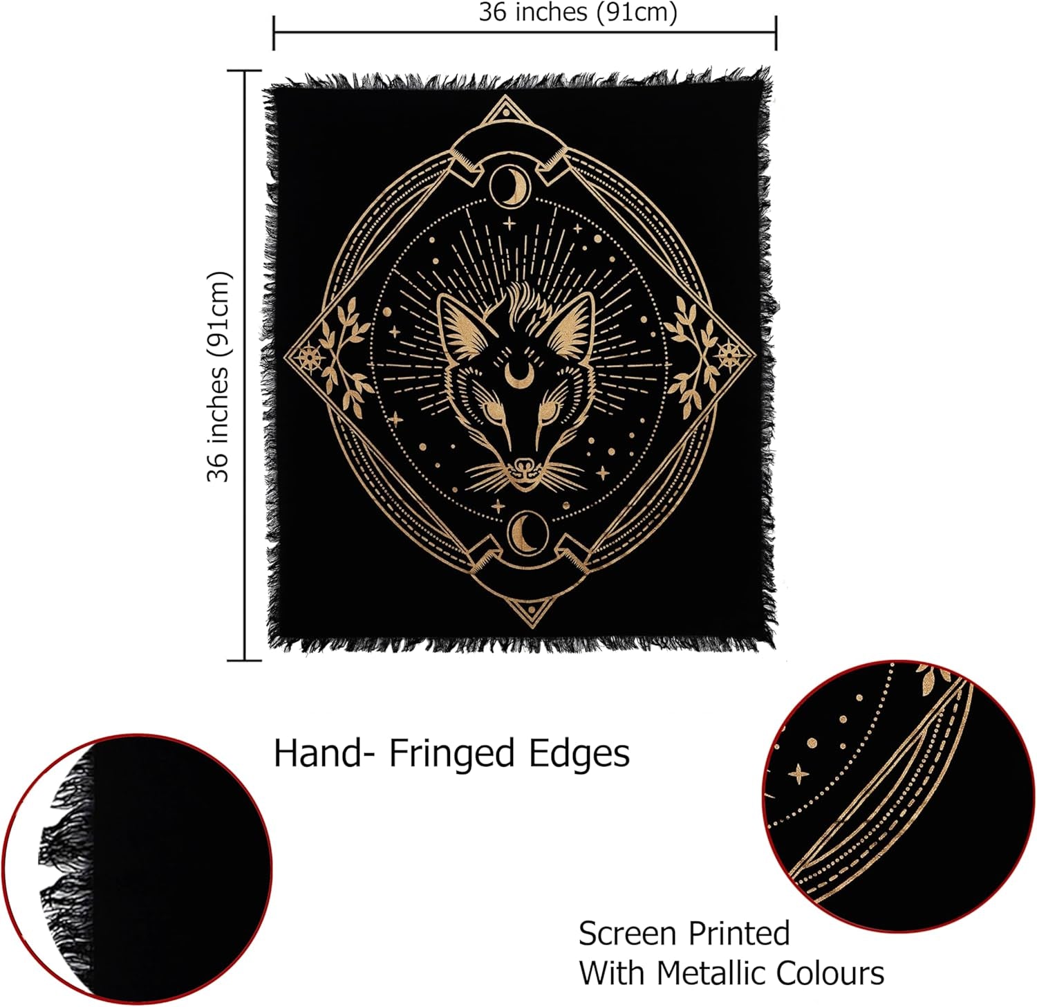 Alter Golden Wolf Altar Cloth, Unique Wolf Black Gold Table Cloth 36X36 Inches Cotton Fabric Royal Altar Cloth (Wolf)