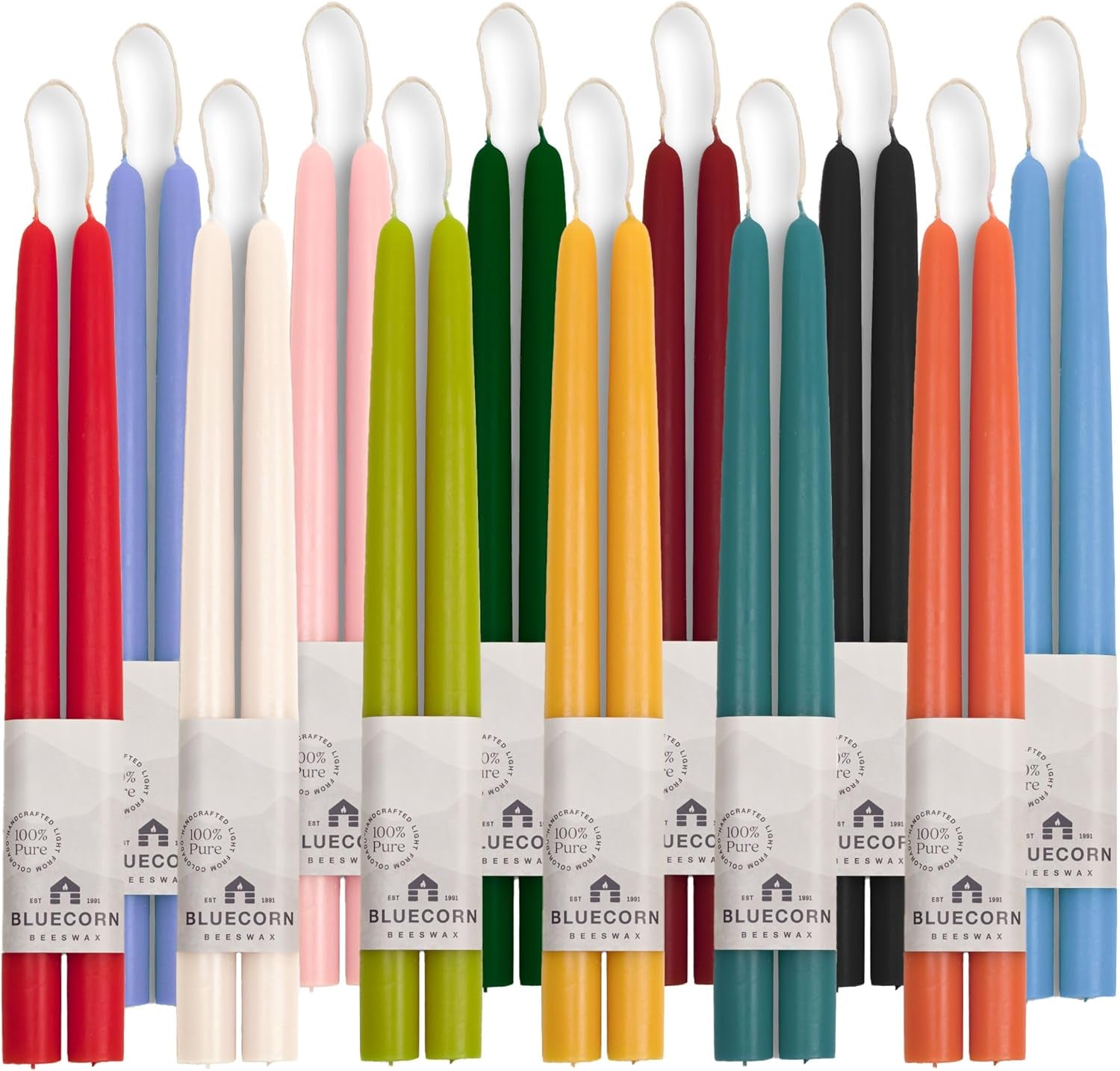 Bluecorn 100% Pure Beeswax Taper Candles | Natural Beeswax, Red Unscented Tapered | Soy, Paraffin & Fragrance Free | 8 Inch, Pair - Two Bright Red Candlesticks