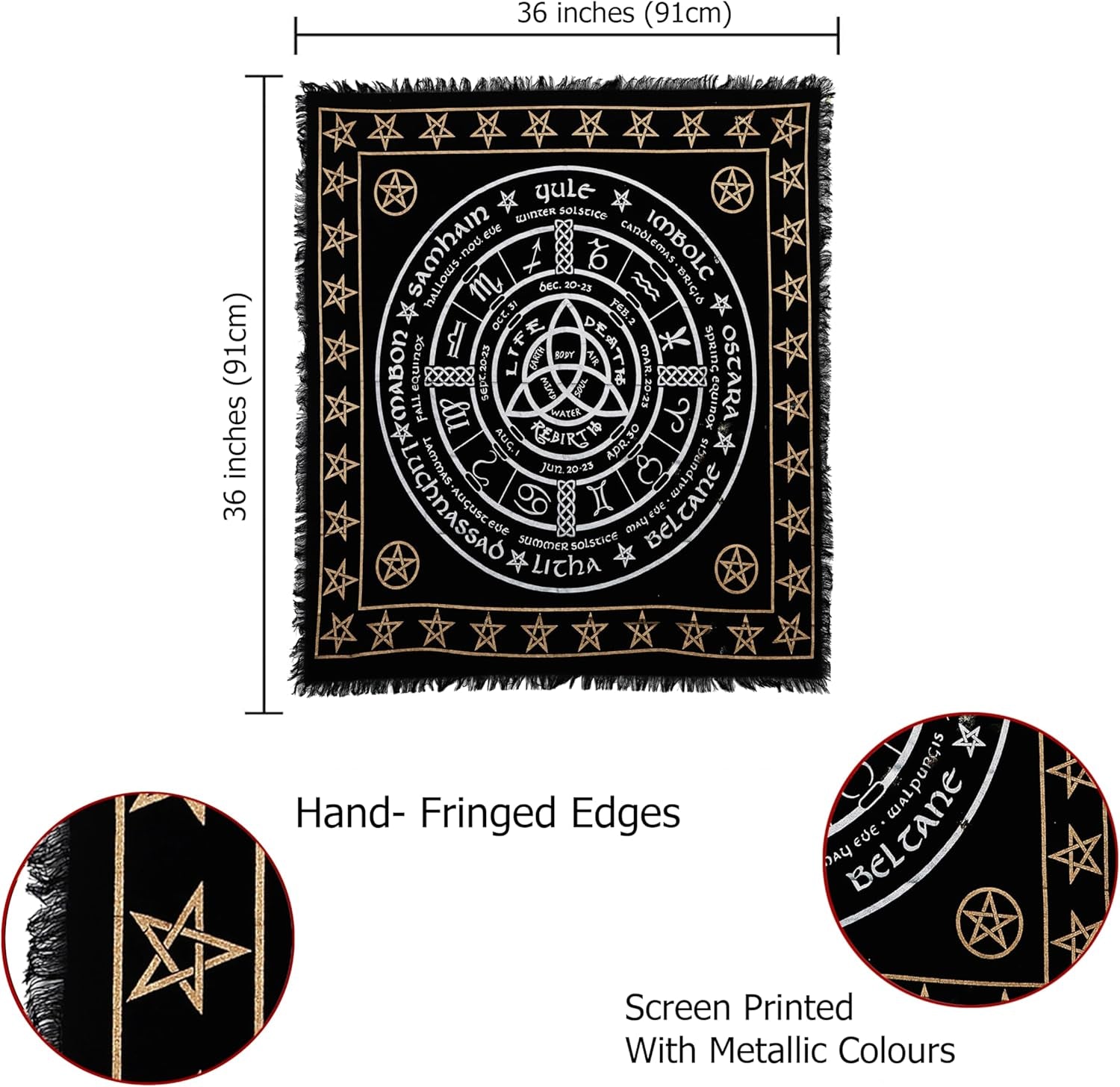 Altar Cloth Pagan Wheel Witchcraft Alter Tarot Spread Top Cloth Wiccan Square Spiritual 36 by 36 Sacred Pagan Wheel