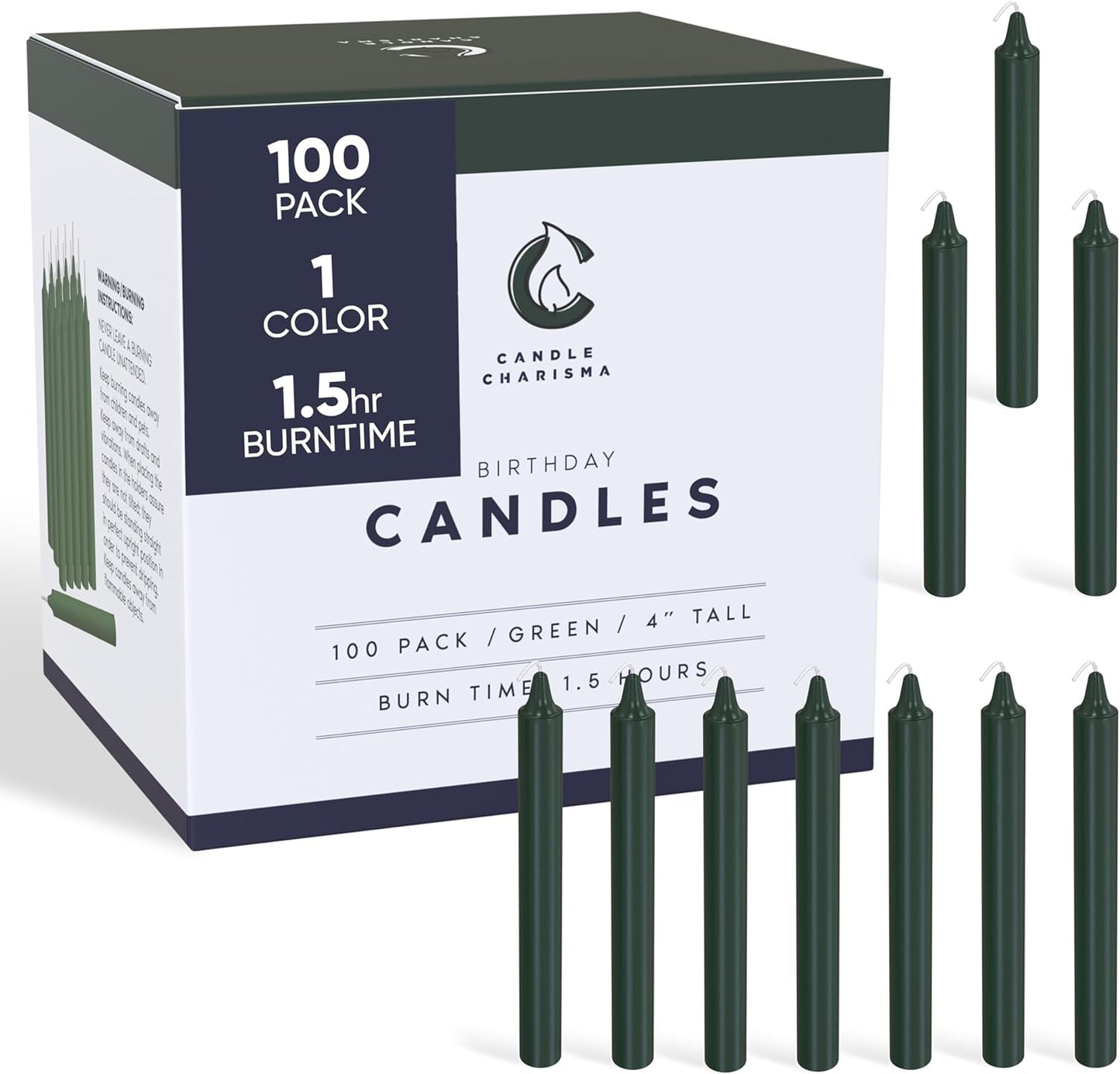 100 Green Spell Candles - 4" Unscented Paraffin Chime Candles, Smokeless & Dripless, Colored Candles, 1.5 Hours Burn Time 0.4" Thick Taper Candles for Rituals, Witchcraft and Parties