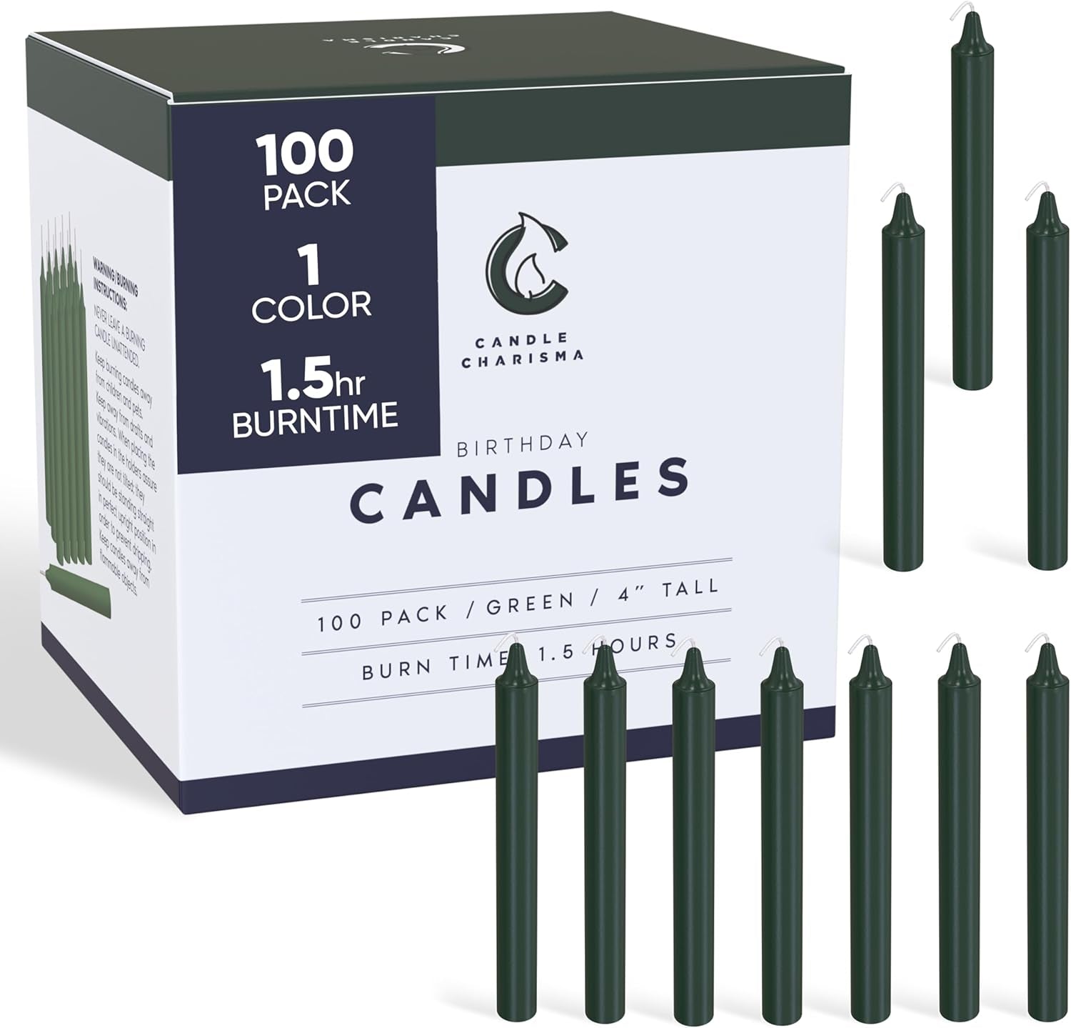 100 Green Spell Candles - 4" Unscented Paraffin Chime Candles, Smokeless & Dripless, Colored Candles, 1.5 Hours Burn Time 0.4" Thick Taper Candles for Rituals, Witchcraft and Parties