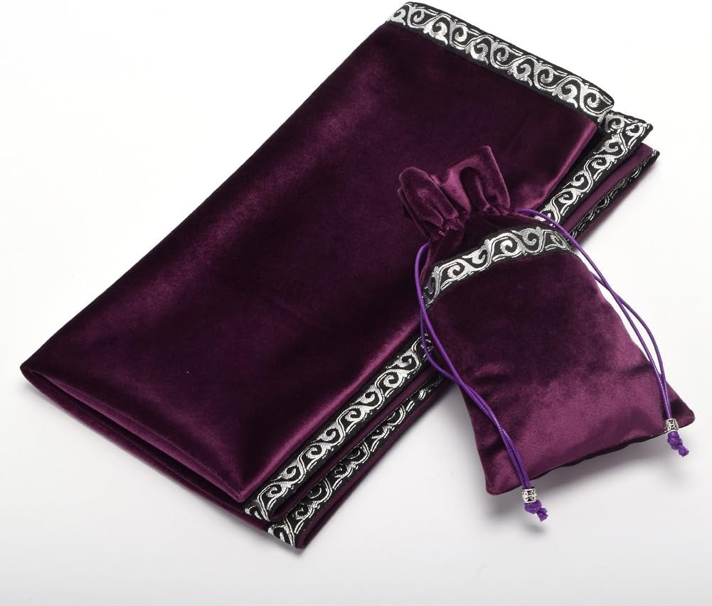 Altar Tarot Table Cloth Divination Wicca Velvet Cloth with Tarot Pouch 24.4 * 24.4 Inch Purple