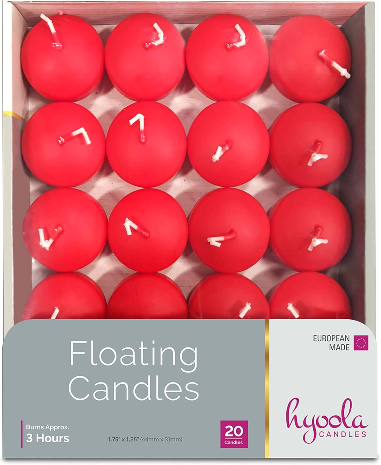 Premium Red Floating Candles 1.75 Inch - 3 Hour - 40 Pack - European Made