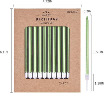 Green Long Thin Metallic Birthday Candles, Cake Candles, Birthday Parties, Wedding Decorations, Party Candles