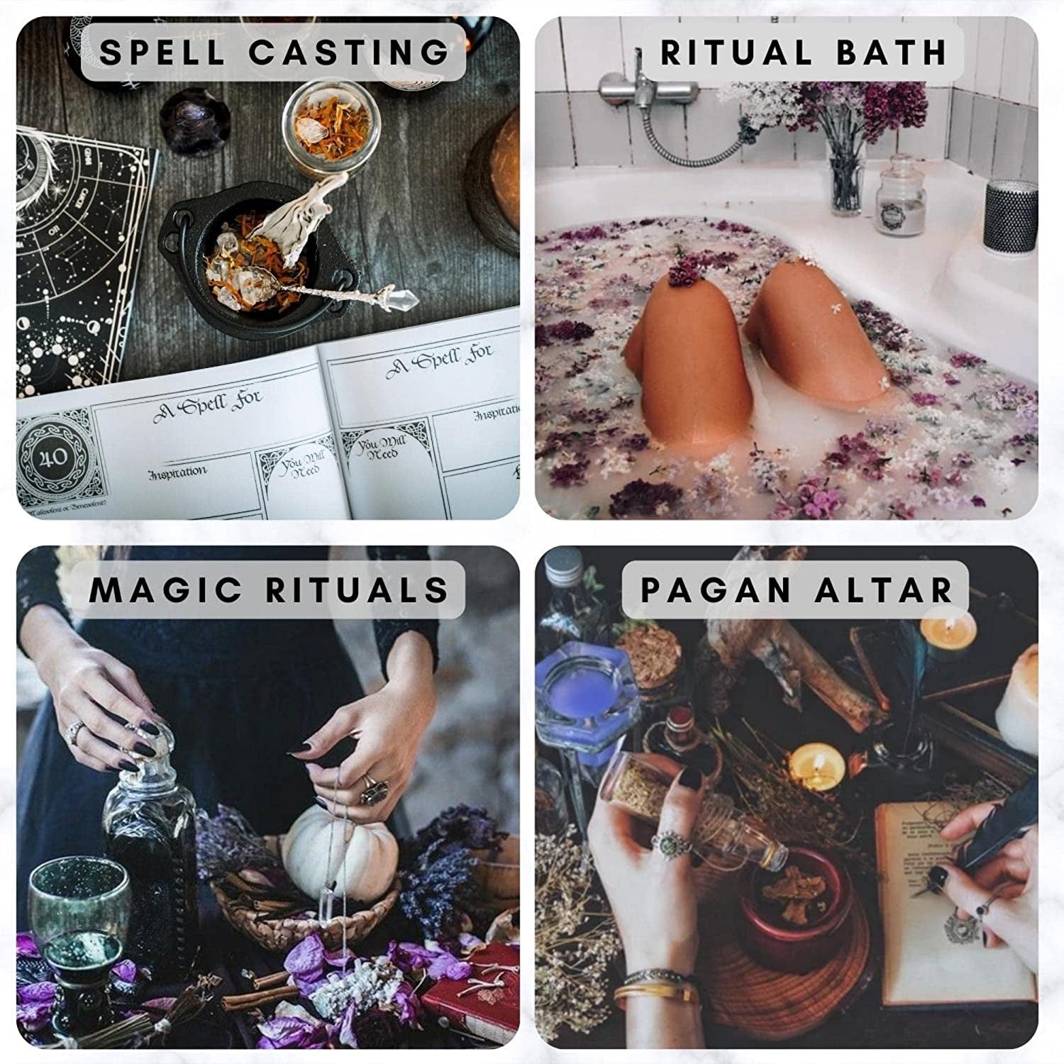 Holy Santo Organic Dried Herbs for Witchcraft Supplies Kit - 10 Witch Herbs for Spells with Crystal Spoon in Beginner Witchcraft Kit - Witchy Gifts, Wiccan Supplies and Tools