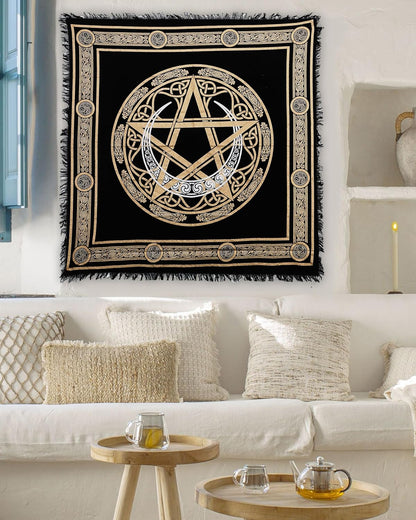 Altar Cloth Crescent Pentagram Witchcraft Alter Tarot Spread Top Cloth Wiccan Square Spiritual 36 by 36 Sacred Crescent Pentagram
