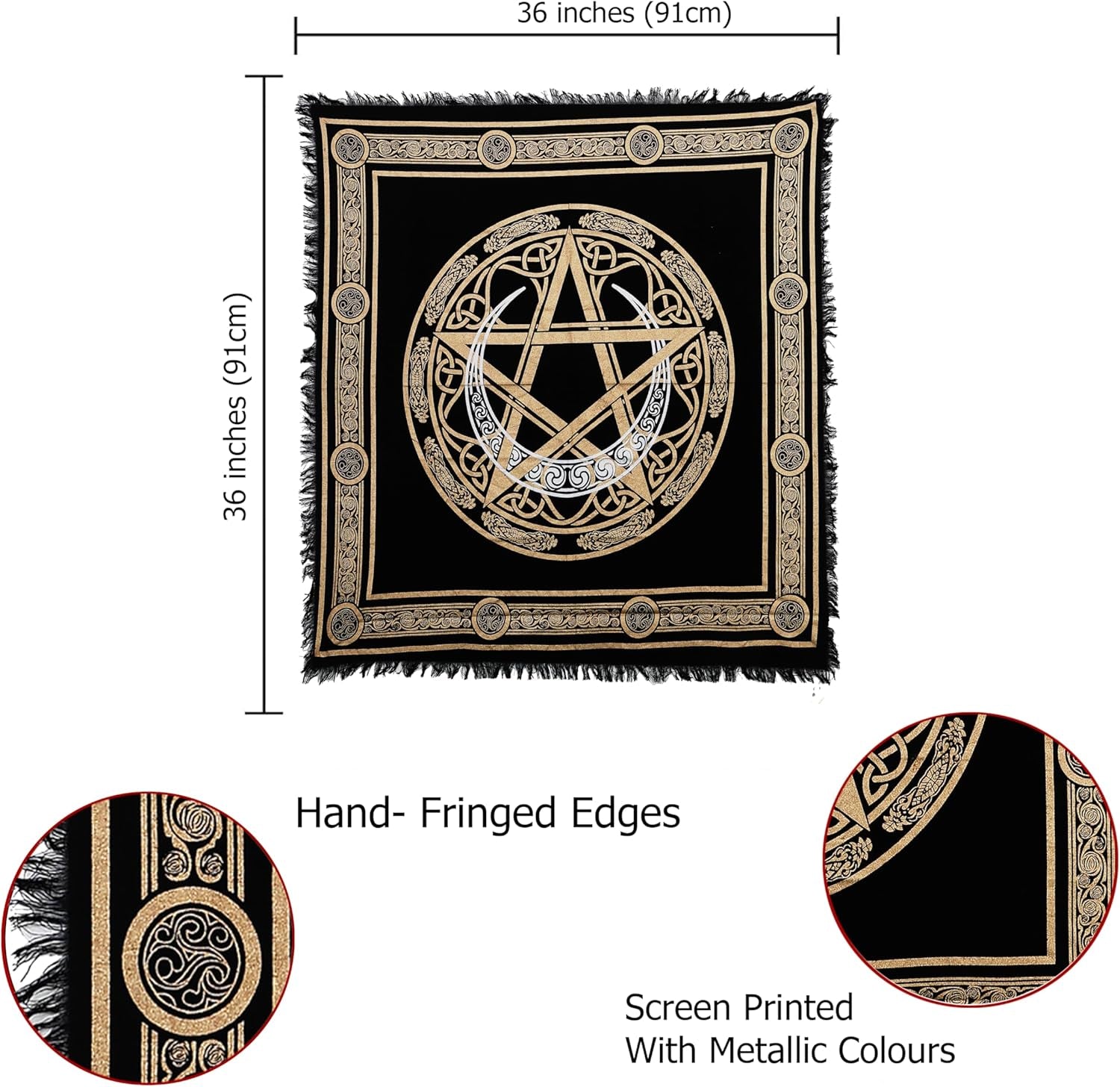Altar Cloth Crescent Pentagram Witchcraft Alter Tarot Spread Top Cloth Wiccan Square Spiritual 36 by 36 Sacred Crescent Pentagram