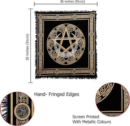 Altar Cloth Crescent Pentagram Witchcraft Alter Tarot Spread Top Cloth Wiccan Square Spiritual 36 by 36 Sacred Crescent Pentagram