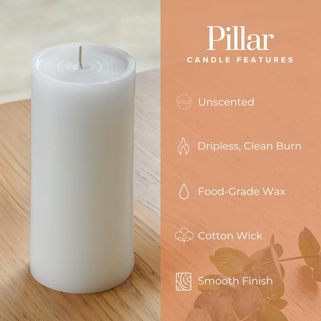 3X6 Inch White Pillar Candles Set of 6, Smooth Texture, Unscented White Candles, Dripless Candles, 3 Inch Pillar Candles Ideal as Wedding, Parties, Spas, Dinner, Home Decoration, Church