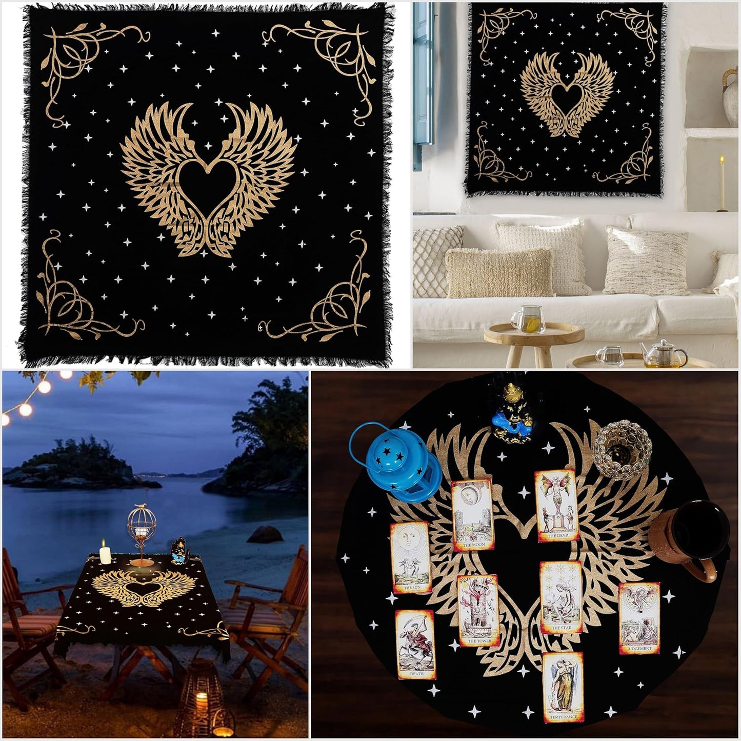 Altar Cloth Angel Wings Gold Silver 36X36 Inches Square Spiritual Cloth