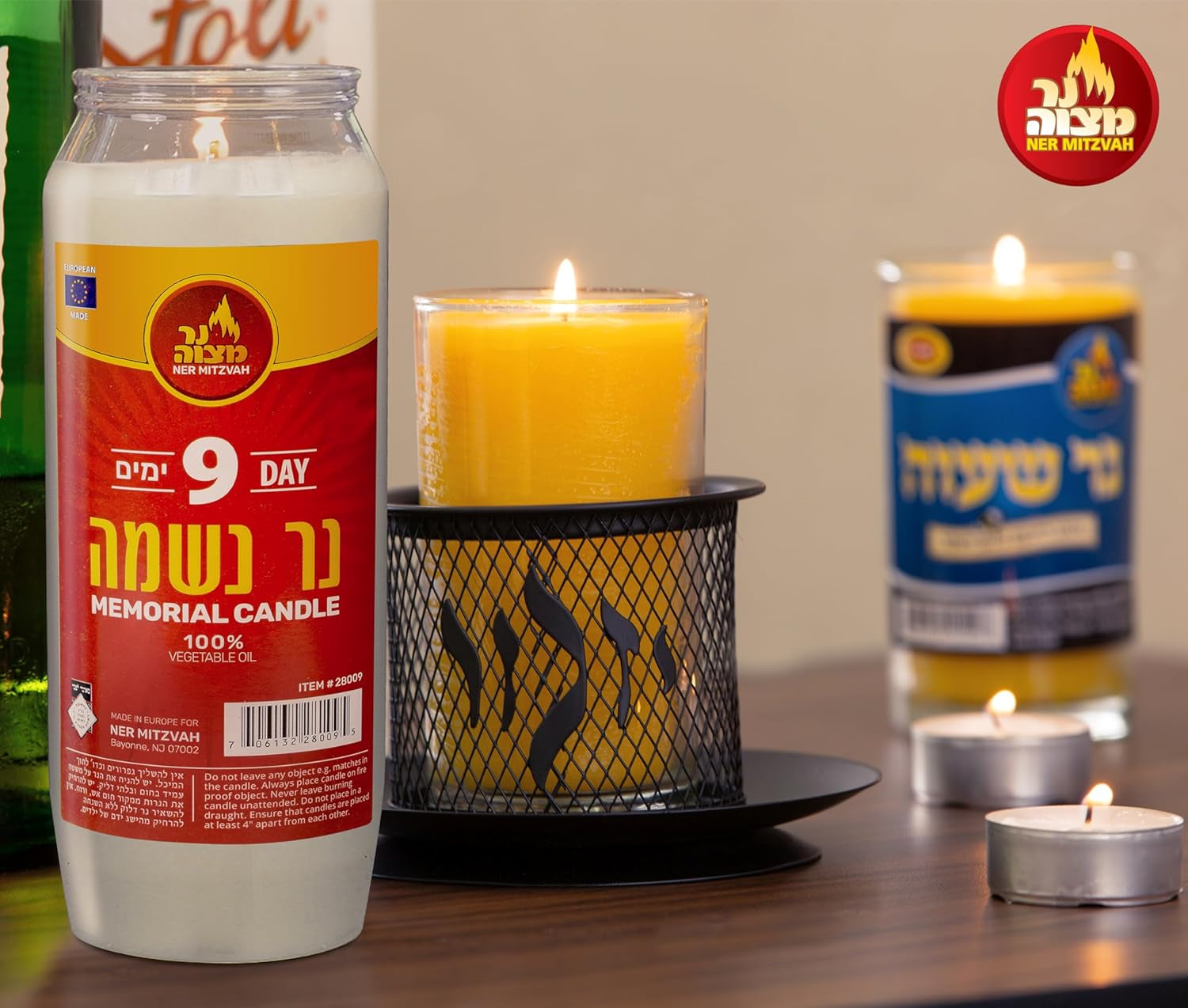 9 Day Yartzeit Candle - 20 Pack Kosher Yahrtzeit Memorial and Yom Kippur Candle in Plastic Holder