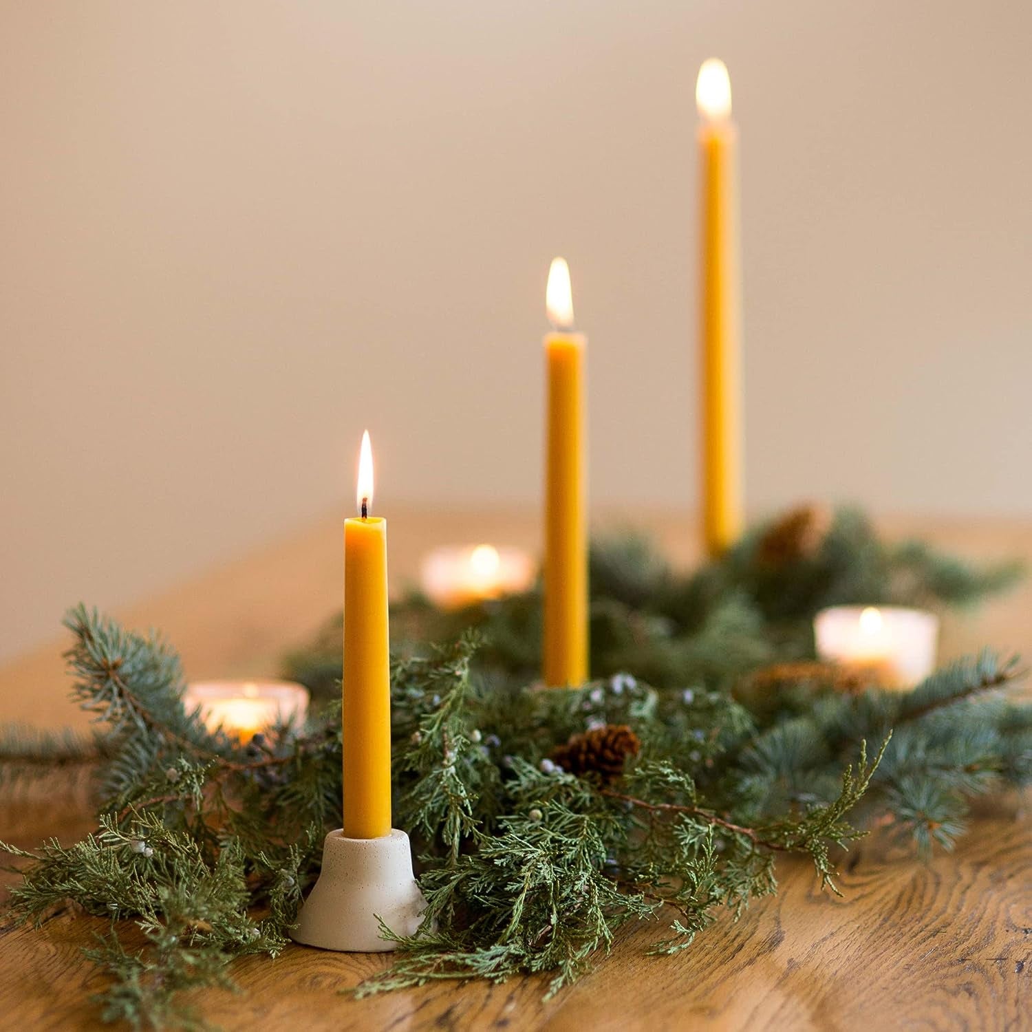 Bluecorn 100% Pure Beeswax Taper Candles | Natural Beeswax, Red Unscented Tapered | Soy, Paraffin & Fragrance Free | 8 Inch, Pair - Two Bright Red Candlesticks