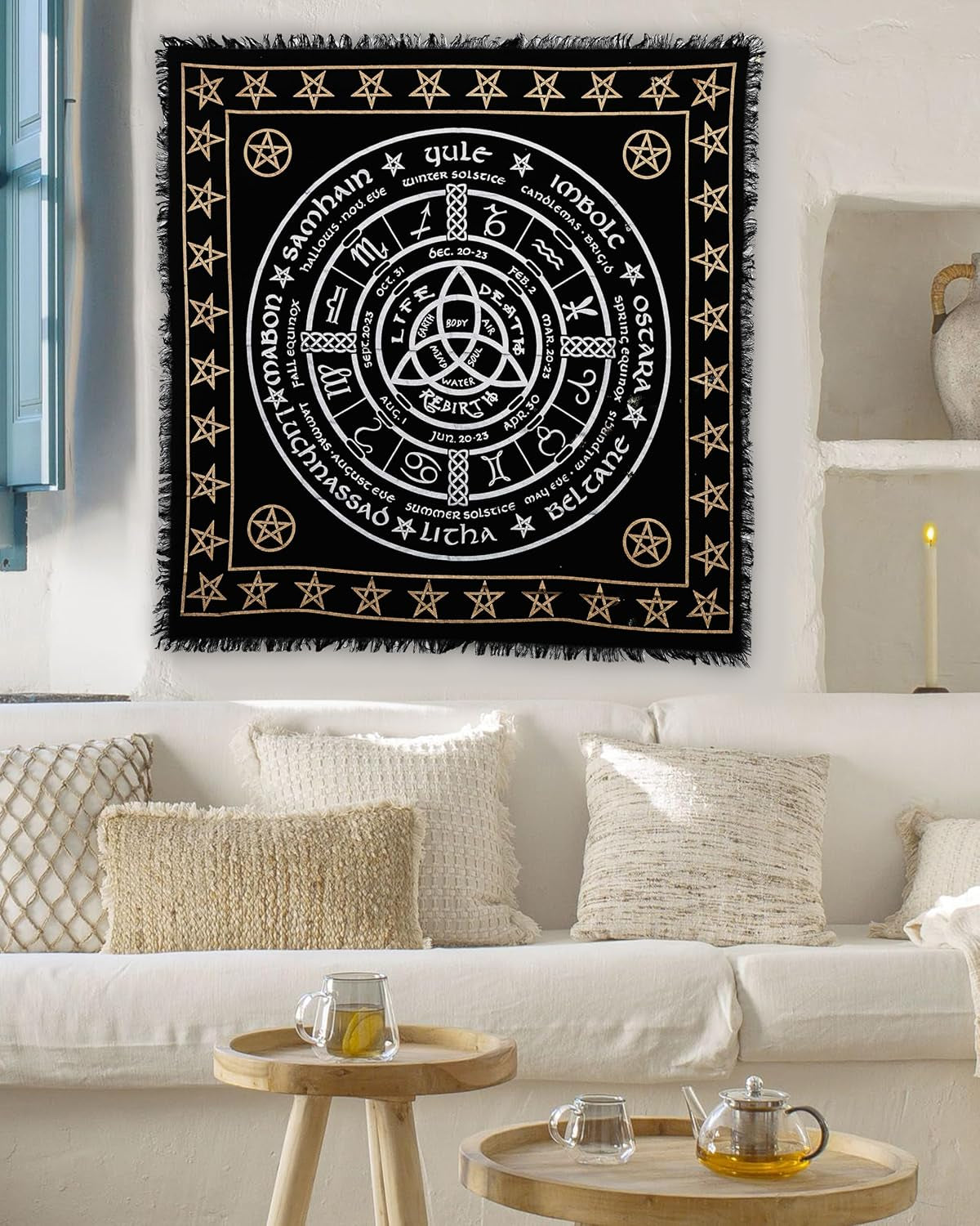 Altar Cloth Pagan Wheel Witchcraft Alter Tarot Spread Top Cloth Wiccan Square Spiritual 36 by 36 Sacred Pagan Wheel