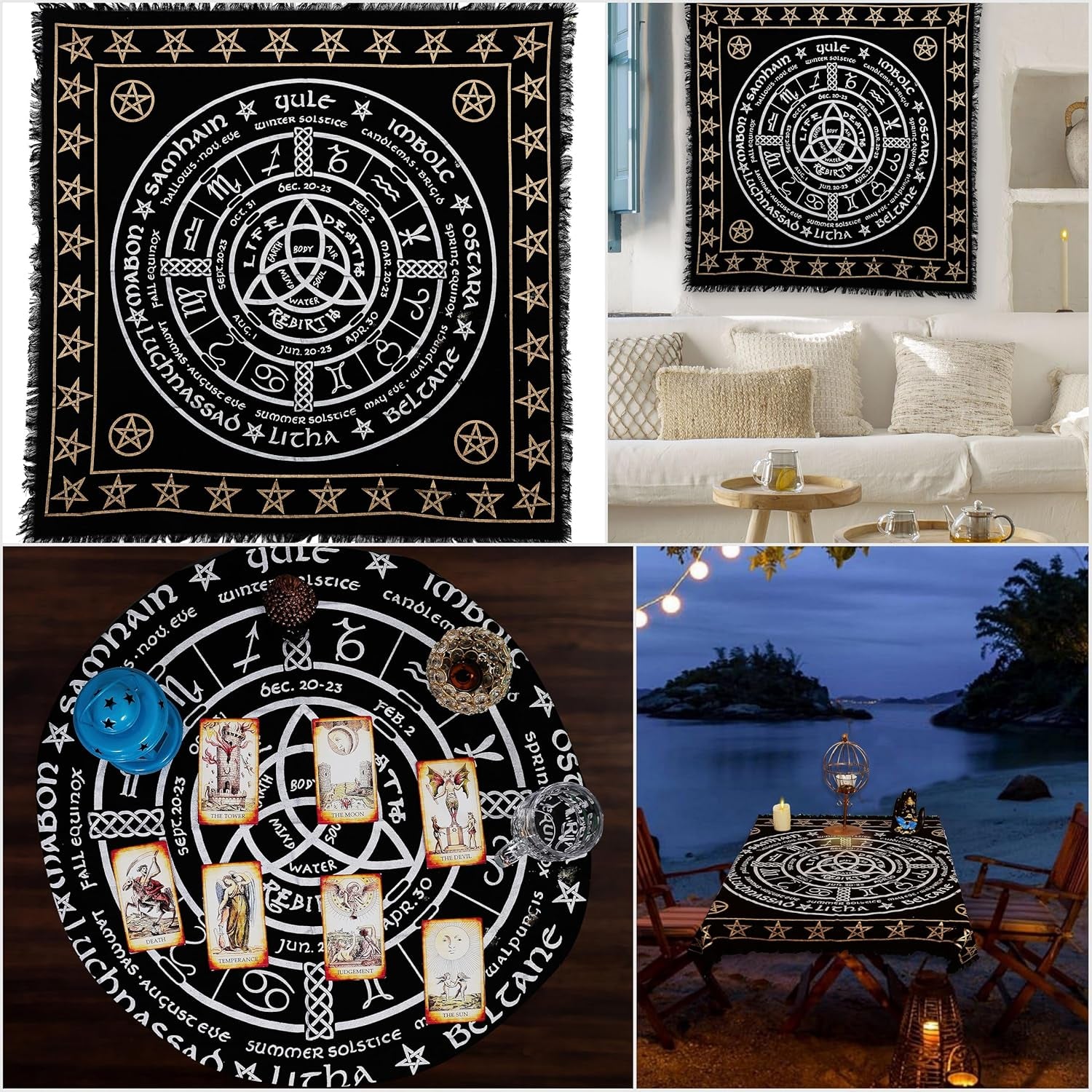 Altar Cloth Pagan Wheel Witchcraft Alter Tarot Spread Top Cloth Wiccan Square Spiritual 36 by 36 Sacred Pagan Wheel