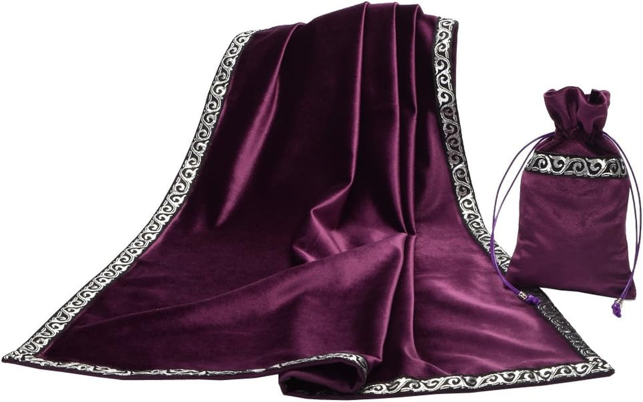 Altar Tarot Table Cloth Divination Wicca Velvet Cloth with Tarot Pouch 24.4 * 24.4 Inch Purple