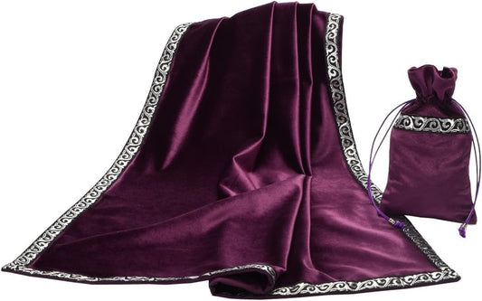 Altar Tarot Table Cloth Divination Wicca Velvet Cloth with Tarot Pouch 24.4 * 24.4 Inch Purple