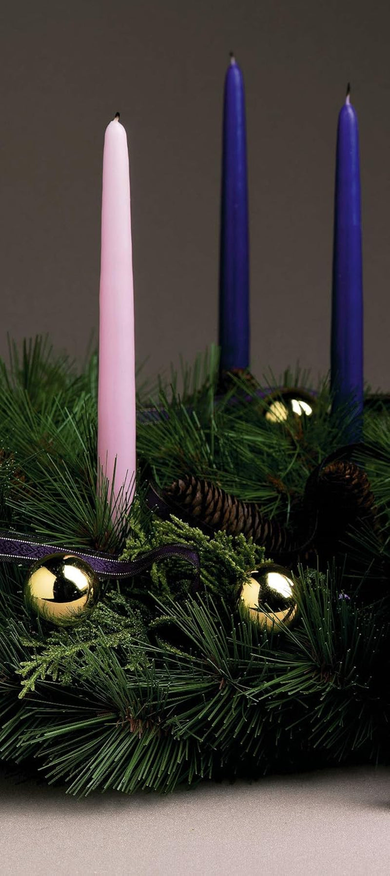 Advent Taper Candle Set Premium Quality Set of 4 with 3 Purple Taper Candles, 1 Pink Tapered Candle for Seasonal Celebration Candles, Advent Wreath and Christmas Decorations (12 Inch, Advent)