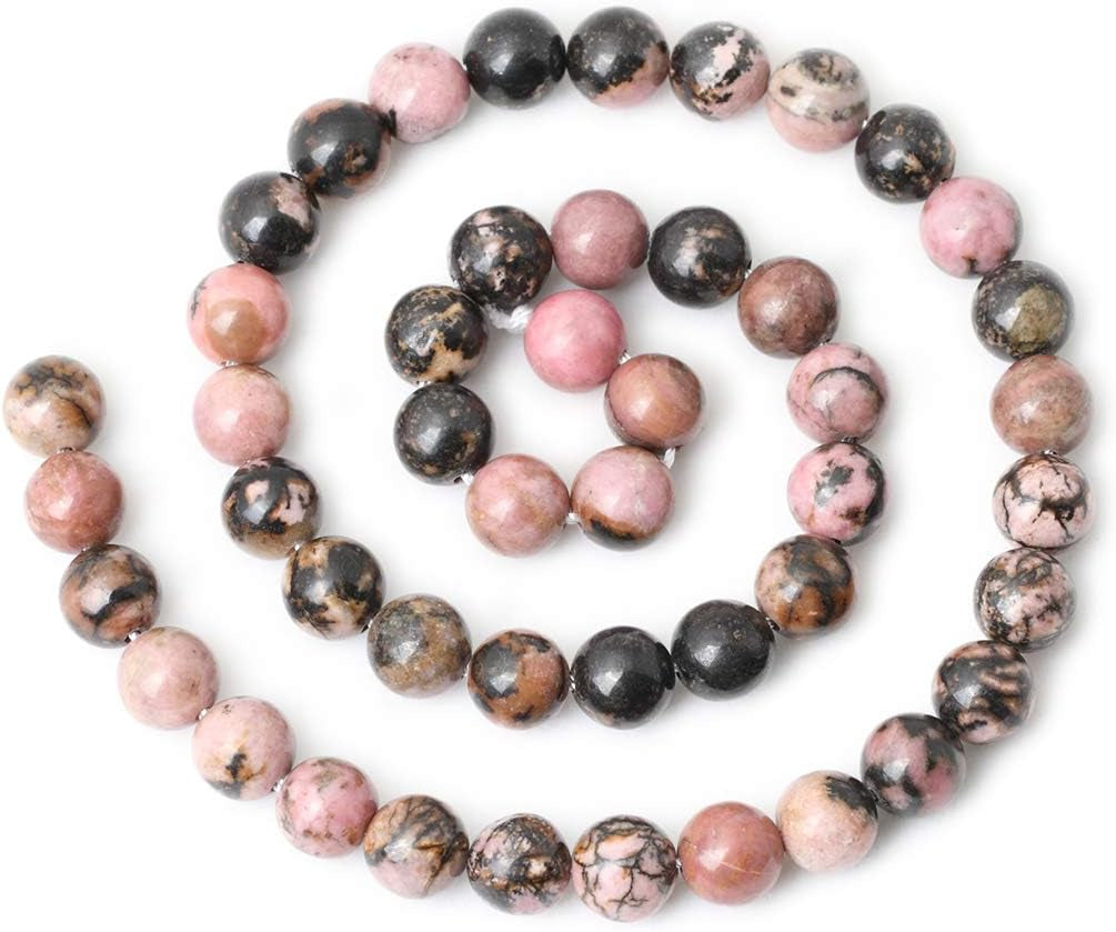 45PCS 8Mm Natural Black Line Rhodochrosite Gemstone Smooth round Loose Beads for Jewelry Making 1 Strand 15"