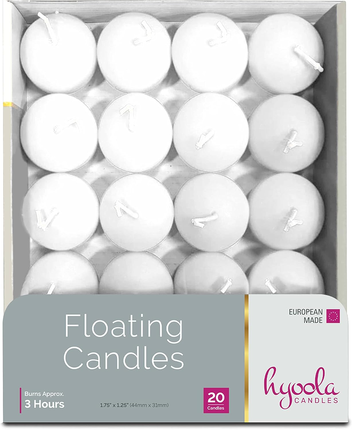 Premium White Floating Candles 1.75 Inch - 3 Hour - 60 Pack - European Made