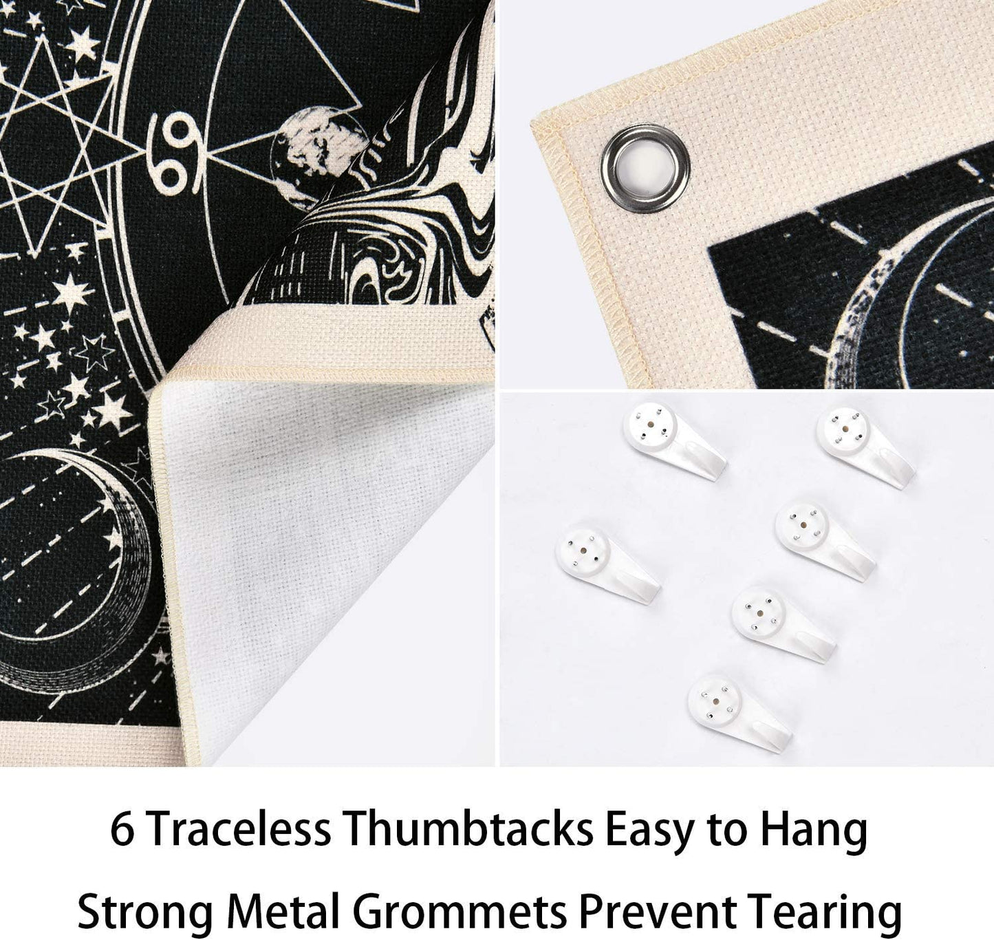 Pack of 3 Tarot Tapestry the Sun the Moon the Star Tarot Card Tapestry with Rustproof Grommets, Seamless Nails (Black White, 11.8 X 15.7 Inches)