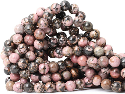 45PCS 8Mm Natural Black Line Rhodochrosite Gemstone Smooth round Loose Beads for Jewelry Making 1 Strand 15"