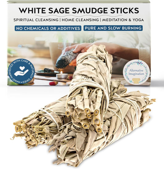 California White Sage Smudge Sticks - 3-Pack of 6-Inch Bundles for Home Cleansing,Energy Clearing, Meditation, Witchcraft, Spiritual Gifts,Altar & Smudging- Packaged in the USA