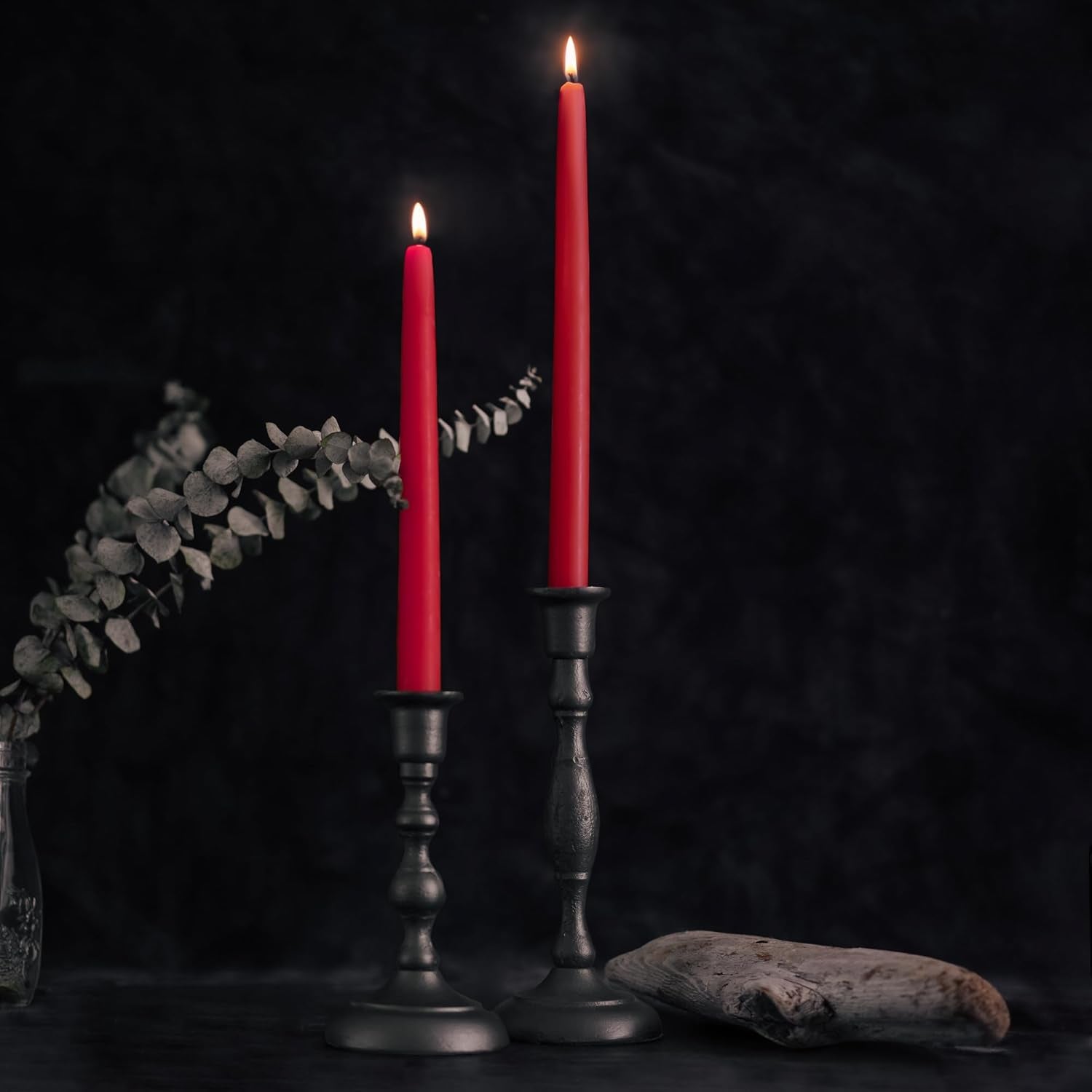 Bluecorn 100% Pure Beeswax Taper Candles | Natural Beeswax, Red Unscented Tapered | Soy, Paraffin & Fragrance Free | 8 Inch, Pair - Two Bright Red Candlesticks