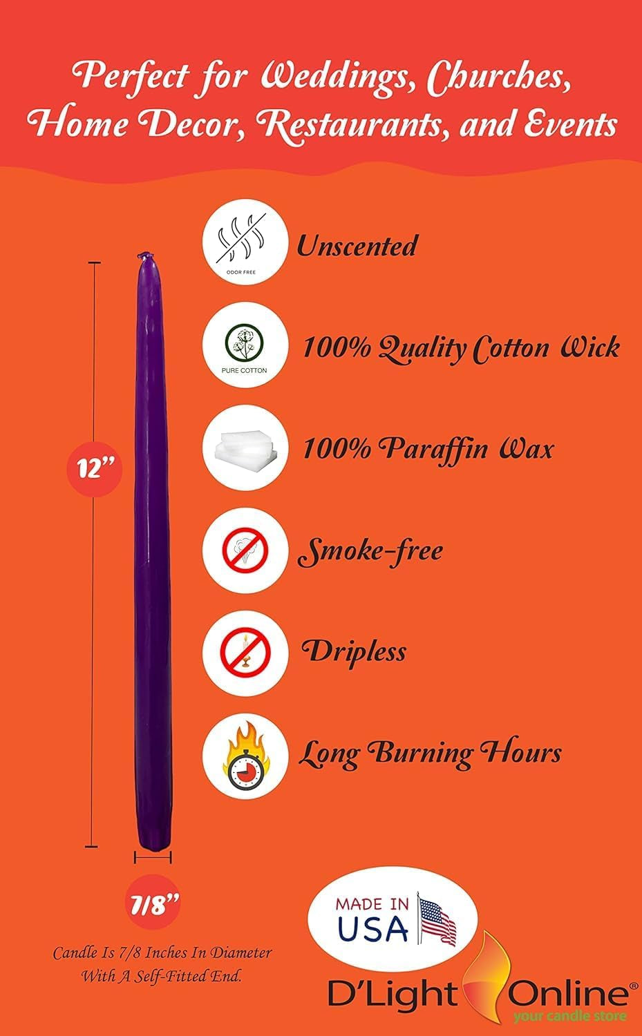 Advent Taper Candle Set Premium Quality Set of 4 with 3 Purple Taper Candles, 1 Pink Tapered Candle for Seasonal Celebration Candles, Advent Wreath and Christmas Decorations (12 Inch, Advent)