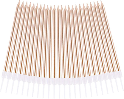 Champagne Gold Long Thin Metallic Birthday Candles, Cake Candles, Birthday Parties, Wedding Decorations, Party Candles