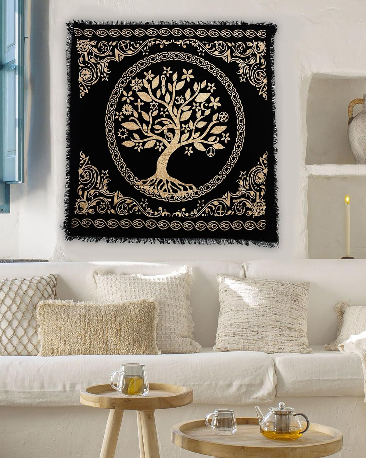 Altar Cloth Celtic Treeof Life Tentacle Triquetra Pagan Flannel Witchcraft Alter Tarot Spread Top Cloth Wiccan Square Spiritual 36 by 36 Sacred(Tree of Life)
