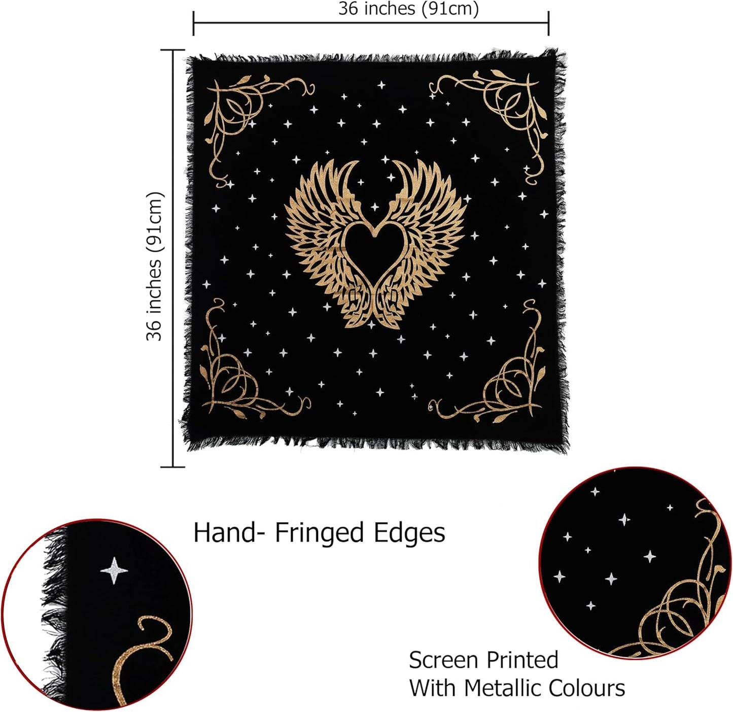 Altar Cloth Angel Wings Gold Silver 36X36 Inches Square Spiritual Cloth